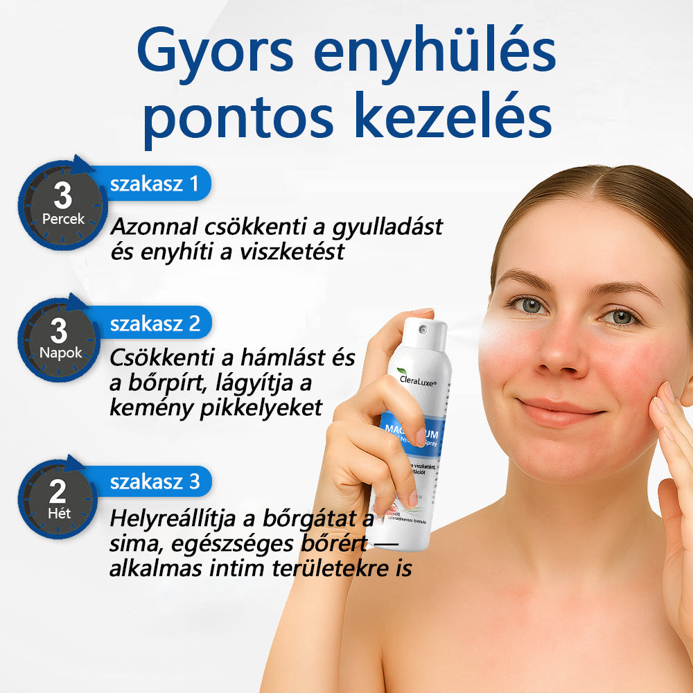 CleraNature® Magnéziumos Spray – Gyors Enyhülés Viszkető, Vörös és Érzékeny Bőrre (Még Intim Területeken is)