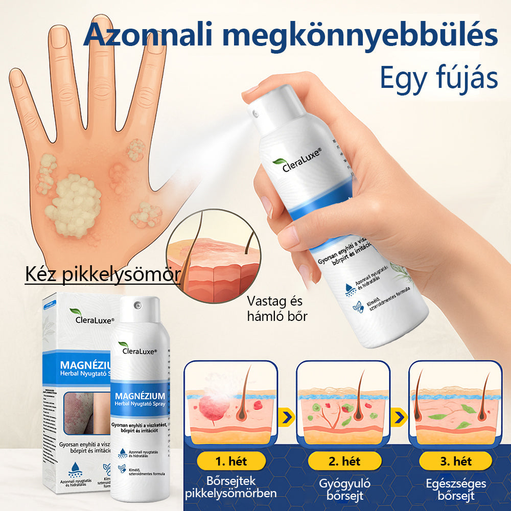 CleraNature® Magnéziumos Spray – Gyors Enyhülés Viszkető, Vörös és Érzékeny Bőrre (Még Intim Területeken is)